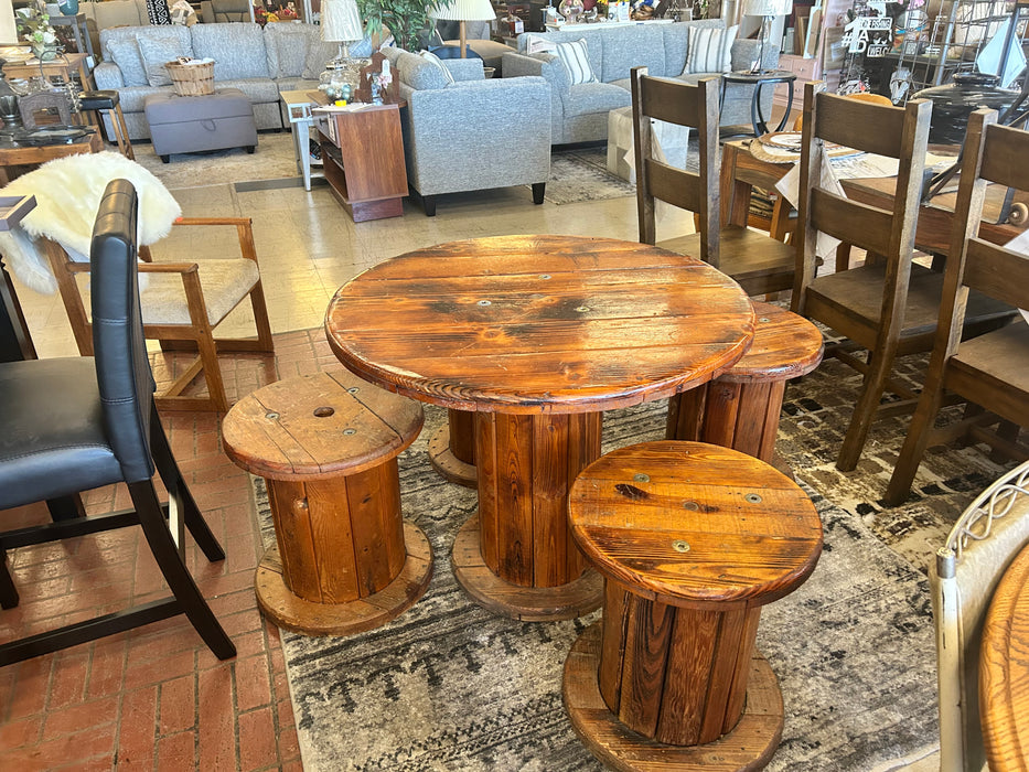 Custom wood spool dining patio table 4 chairs 5pc set 33862