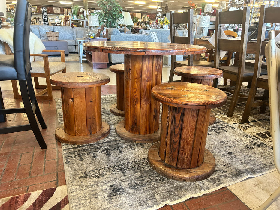 Custom wood spool dining patio table 4 chairs 5pc set 33862