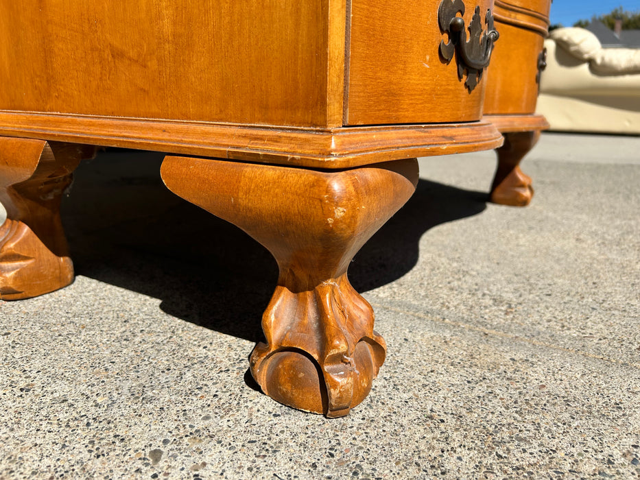 Vintage maple Chippendale style serpentine secretary hutch desk 33870