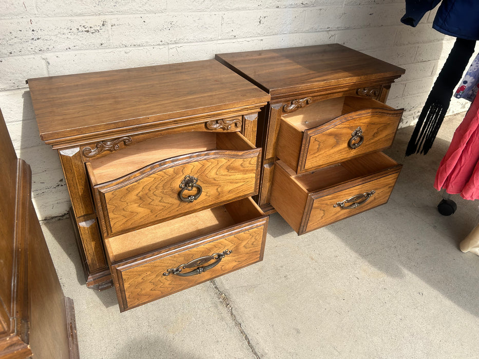 2 drawer pecan solid wood Bassett Furniture vintage nightstands 33877