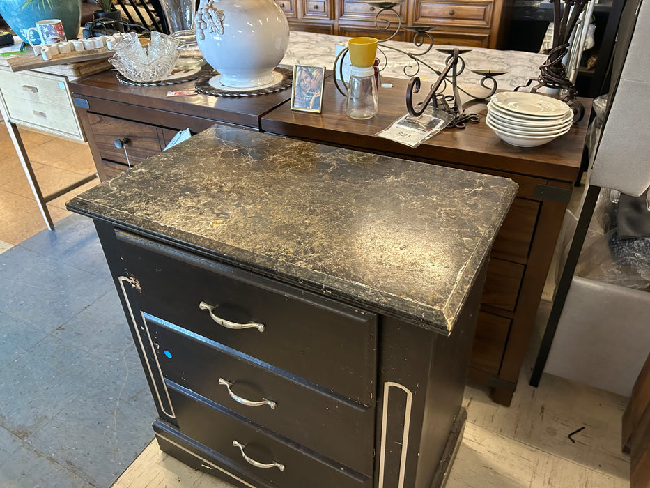 3 drawer black & white faux marble top nightstand 34402