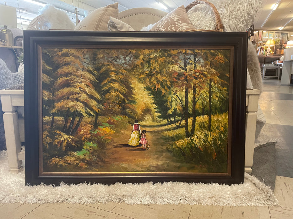 Mother & daughter in the woods framed oil painting 31429