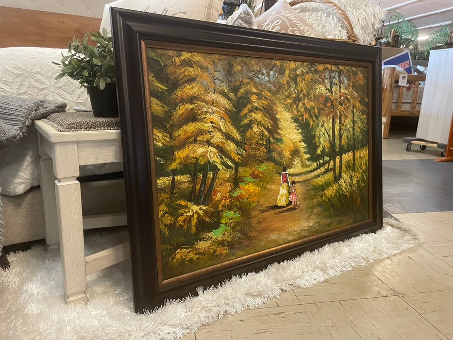 Mother & daughter in the woods framed oil painting 31429