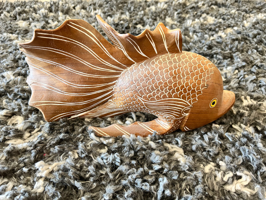Hand carved wooden gold fish 33887