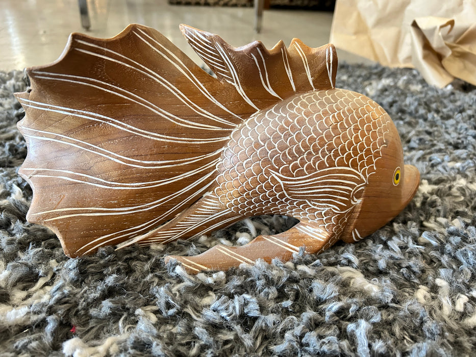Hand carved wooden gold fish 33887