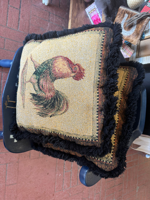 Rooster woven pillows with frilled edge 2pc set 32989