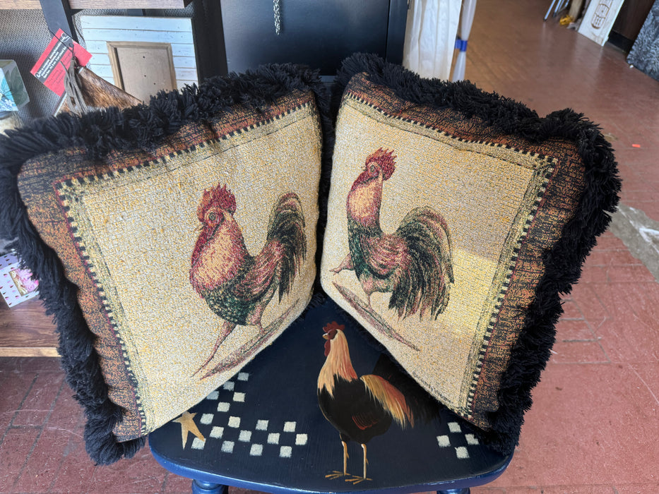 Rooster woven pillows with frilled edge 2pc set 32989