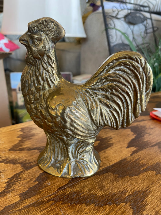 Mid century brass chicken and rooster figurine 2pc set 33011