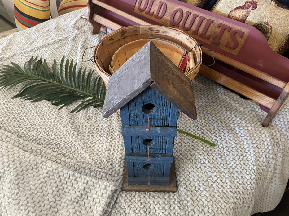 Blue wood bird house decor 33008