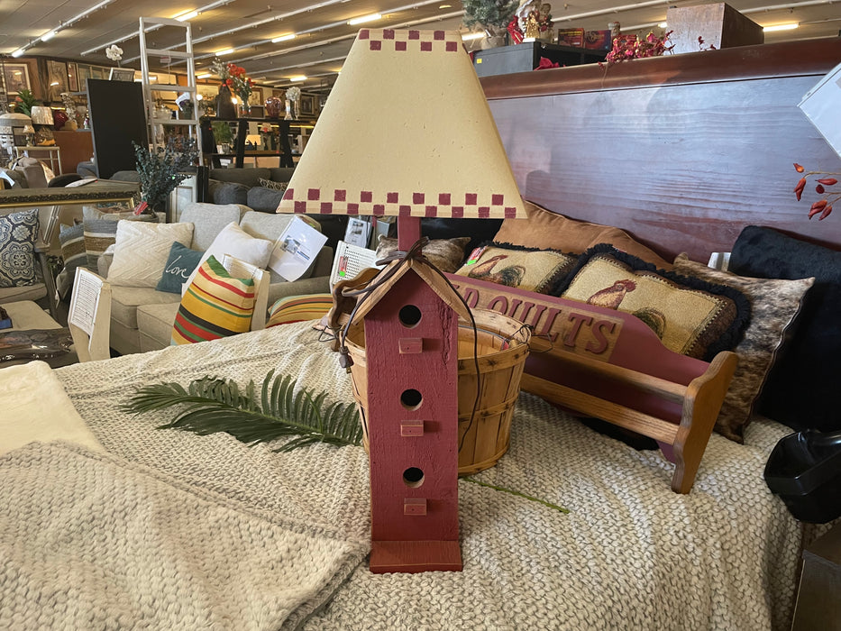 Bird house wood lamp with shade 33004