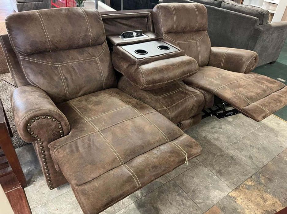 Newer Coaster Brixton reclining sofa, couch with drop-down console AS IS 32600