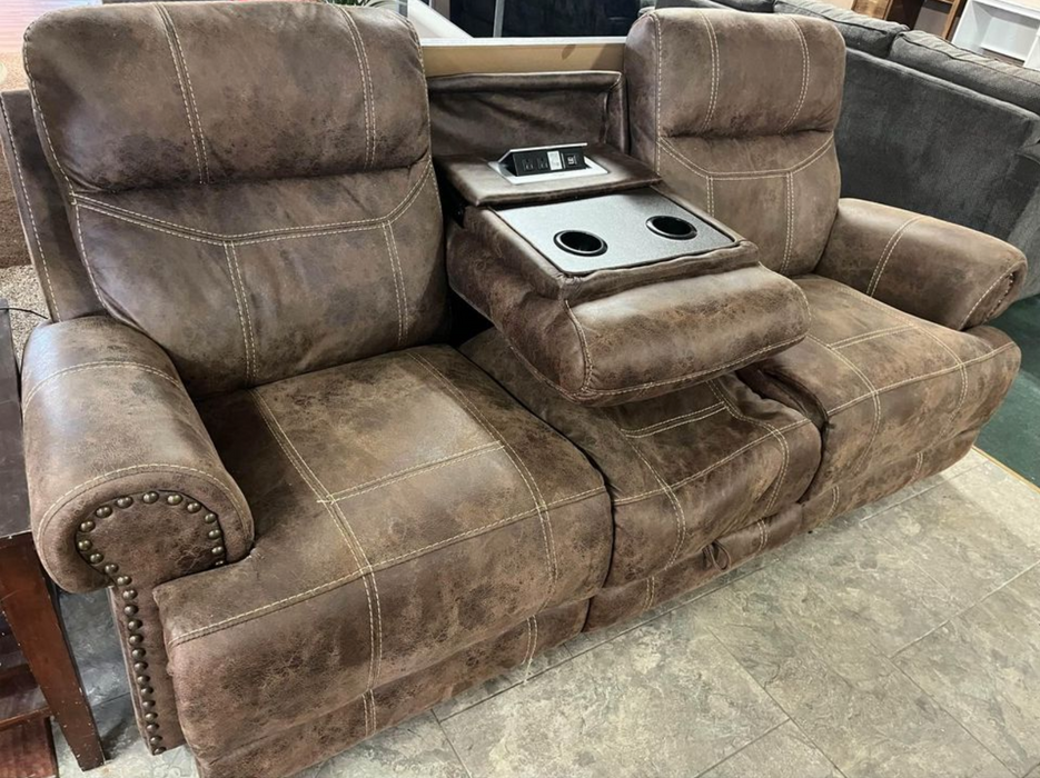 Newer Coaster Brixton reclining sofa, couch with drop-down console AS IS 32600