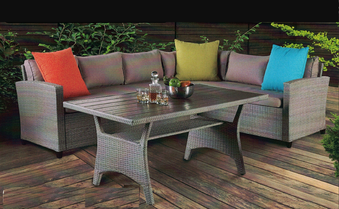 3pc Patio Sectional Dining Set Gray/Grey NEW FOA-FM80001GGG-SET
