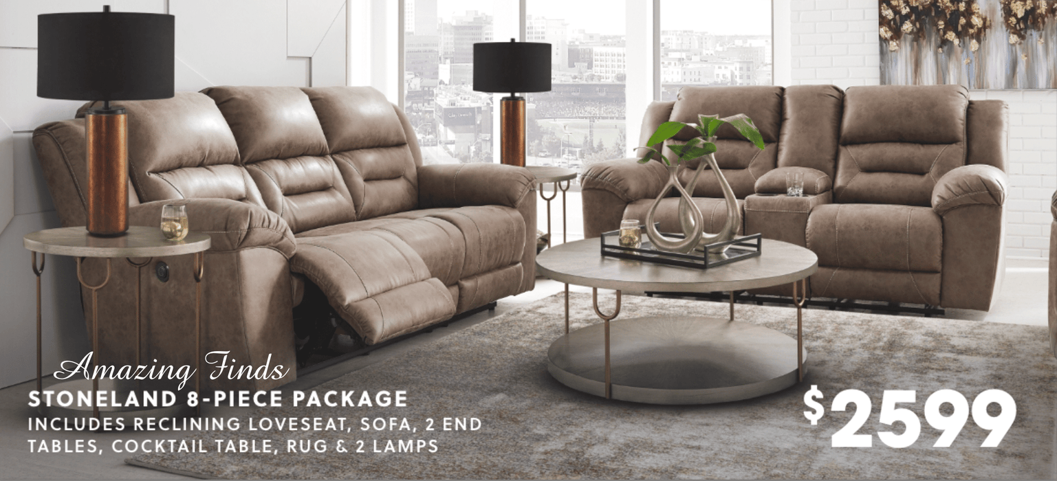 Stoneland Reclining Sofa and Loveseat Living Room 8pc Package NEW AY-3990588P8