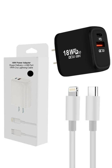18W PD Wall Charger With USB Port And PD Cable 3FT