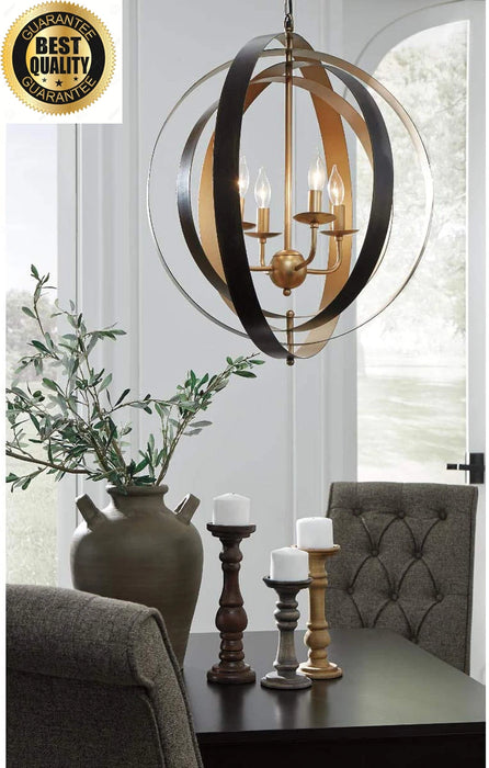 Makani Metal Pendant Light Black/Gold Hanging Lamp Chandelier NEW AY-L000958