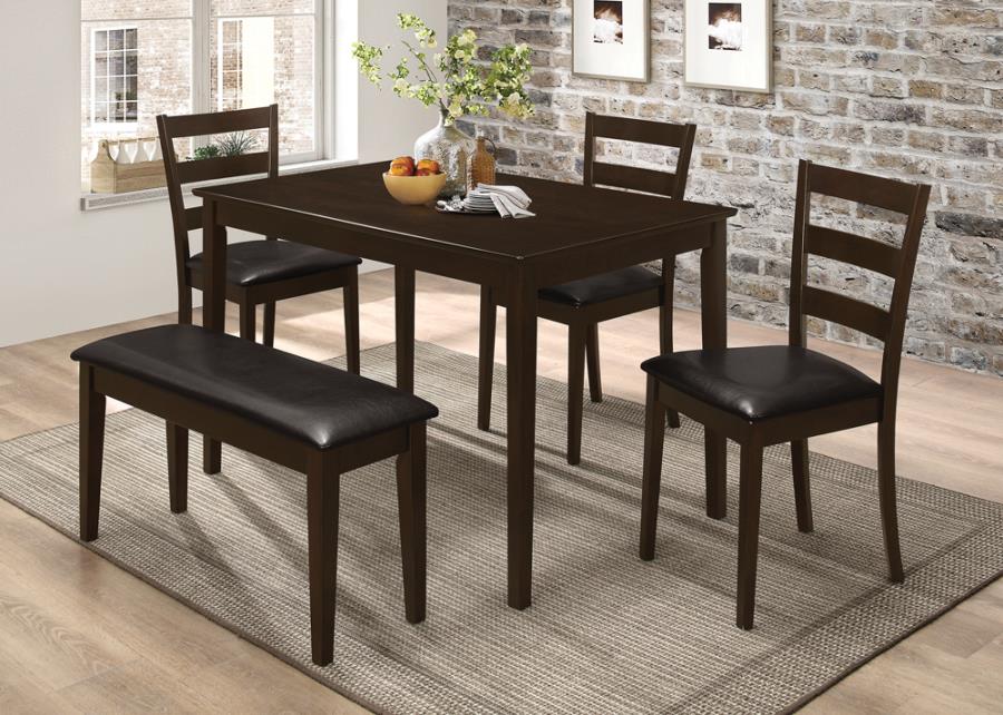 Taravel dining table 3 chairs 1 bench 5pc set NEW CO-150232