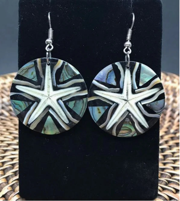 Starfish and Abalone Earrings - Black NEW BT-15641