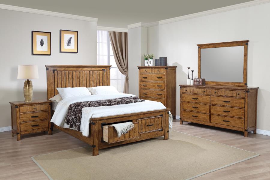 Brenner queen storage platform bed with 2 dovetail drawers rustic honey NEW CO-205260Q