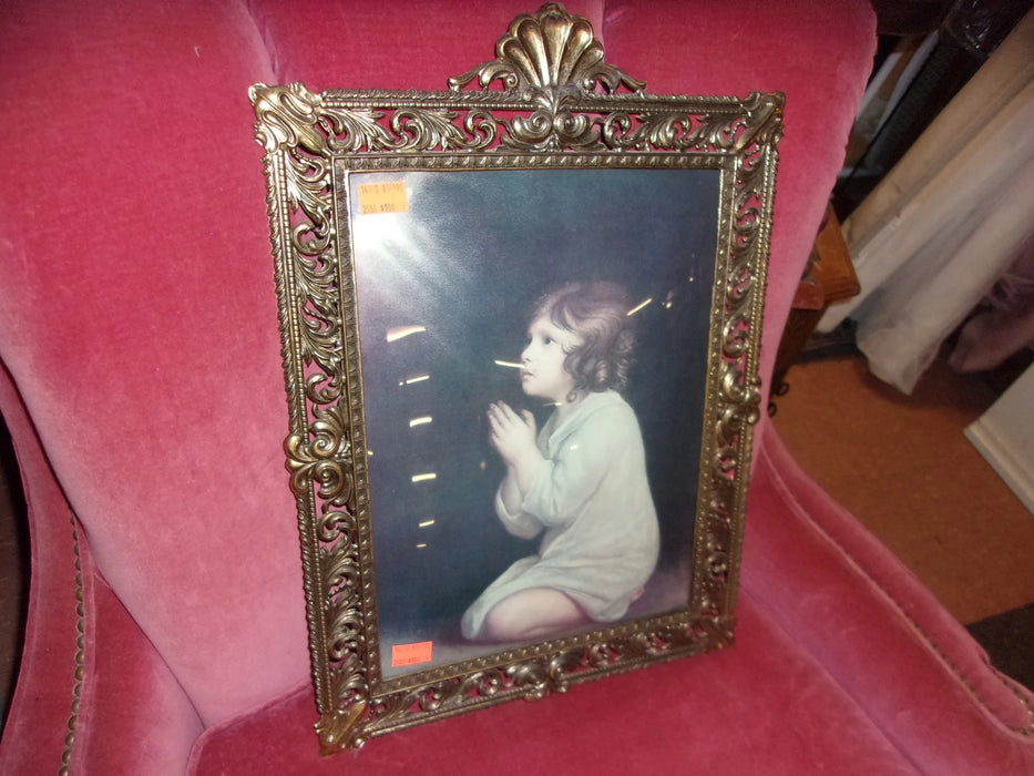 Convex girl praying picture with beveled glass frame 14070