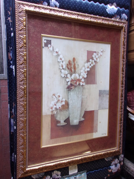 Large framed print white flowers vases by Hullock 15351