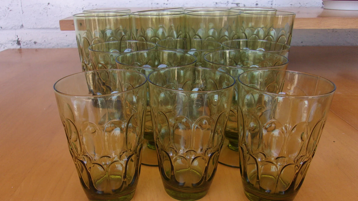 Olive Green Etched Glass Tumbler Set
