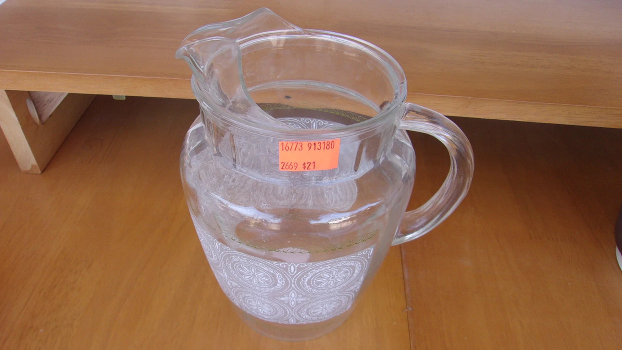 Pitcher etched glass 70s 16769