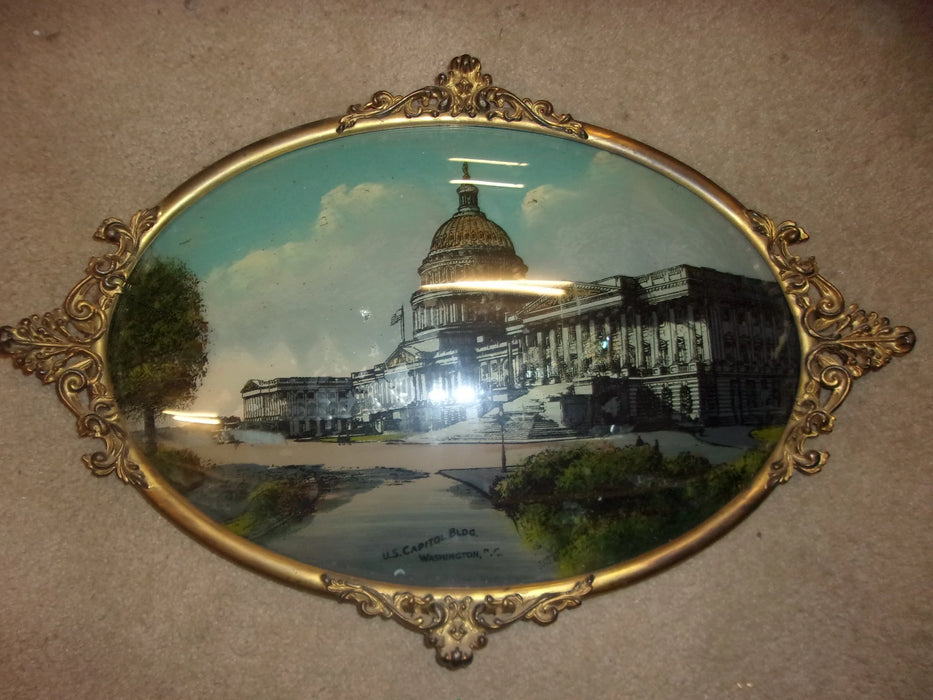 Brass framed picture Washington Capitol building oval 17101