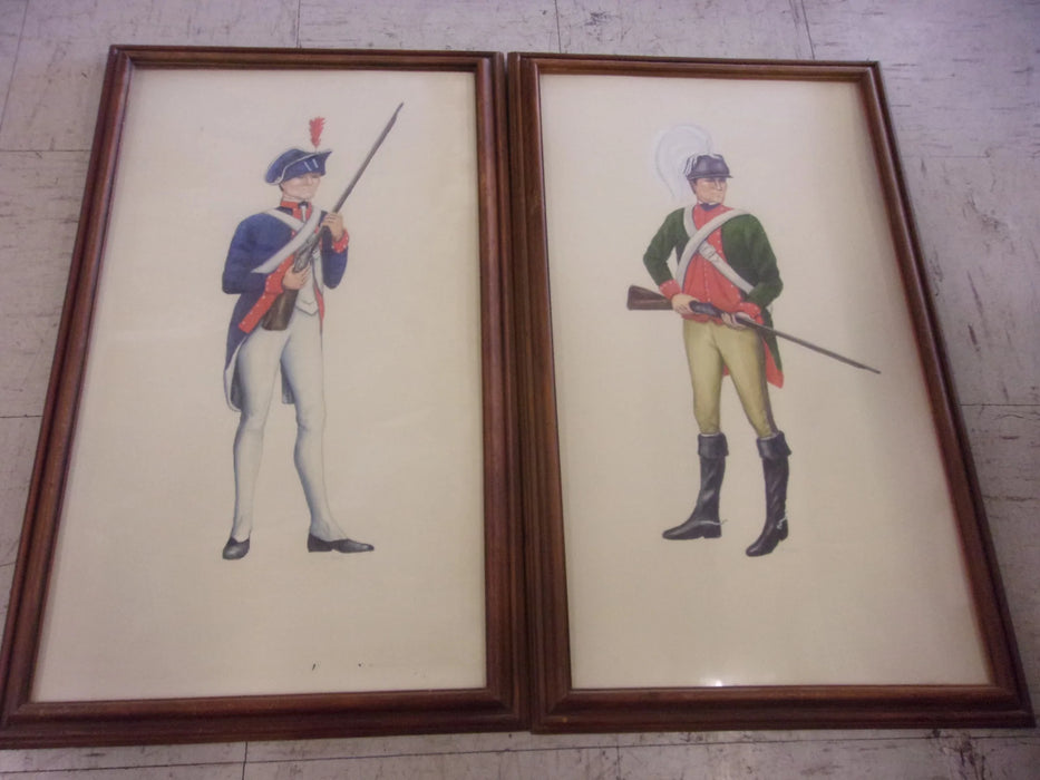 Pair of French Revolution soldiers original watercolor 17745