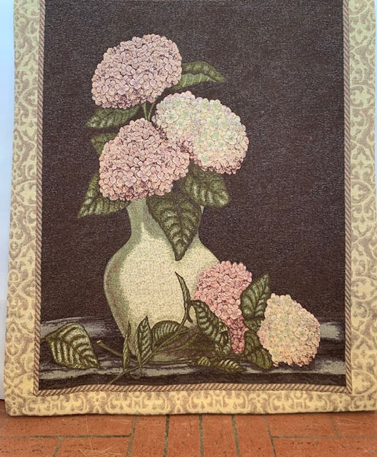 Wall decor tapestry hydrangea flowers in vase 18044