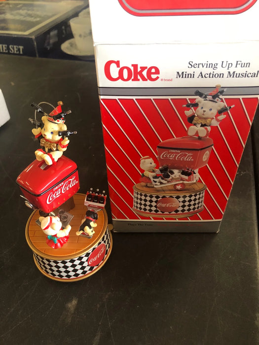 Enesco 1995 Coca Cola Coke Serving Up Fun Mini Action Musical Figurine 20340