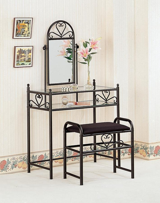 Vanity with seat black metal/glass 2pc set NEW CO-2432