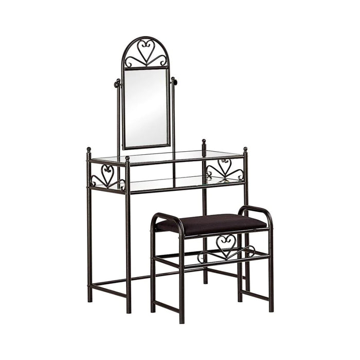 Vanity with seat black metal/glass 2pc set NEW CO-2432