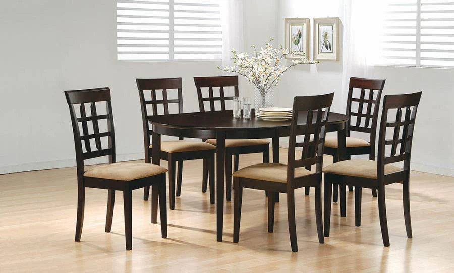 Gabriel round/oval dining table w/ leaf, 6 chairs cappuccino finish 7pc set NEW CO-100770-S7