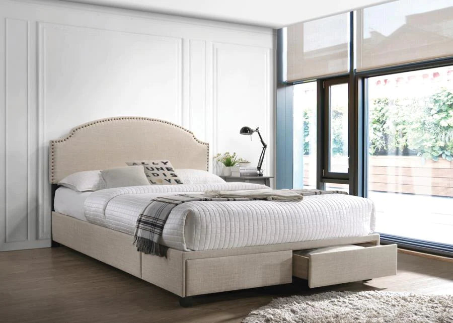 Newdale Eastern king 2-drawer upholstered storage bed beige NEW CO-305896KE