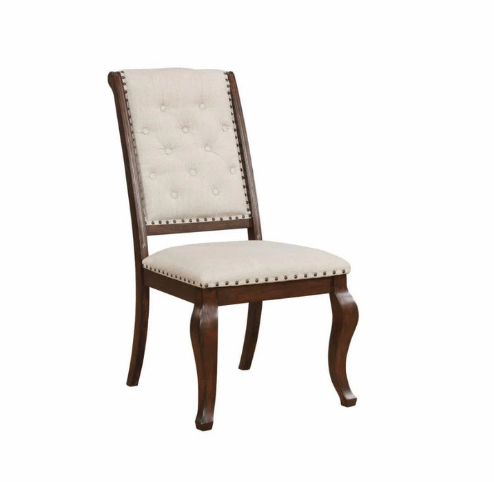 Brockway side dining chair tufted nail studded cream/antique java finish NEW CO-110312