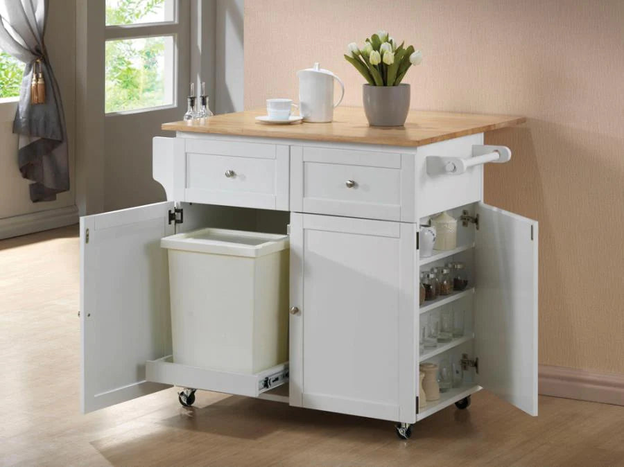 Drop leaf kitchen cart white/natural NEW CO-900558