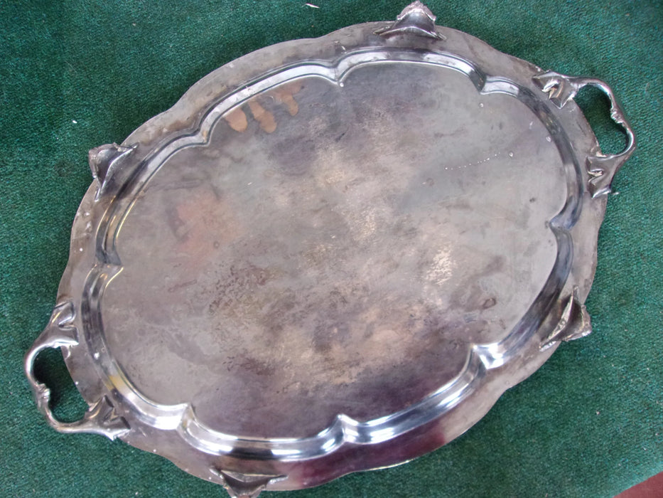 Large antique or vintage oval silver plated platter with handles 17957