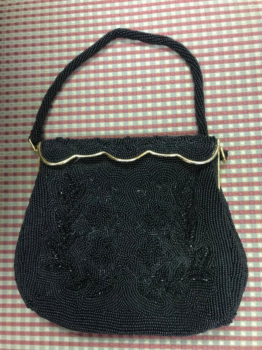 Small black beaded purse handbag with gold detailing 18768