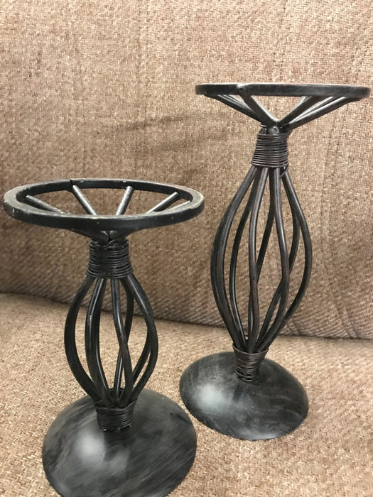 Candle holders, 2 piece set black/brown colored 18773