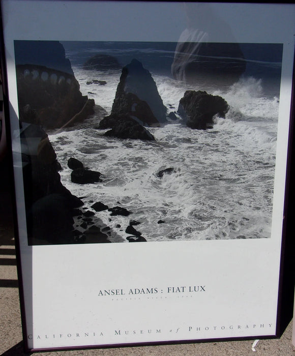 Ansel Adams: Fiat Lux framed picture black/white ocean waves 17903