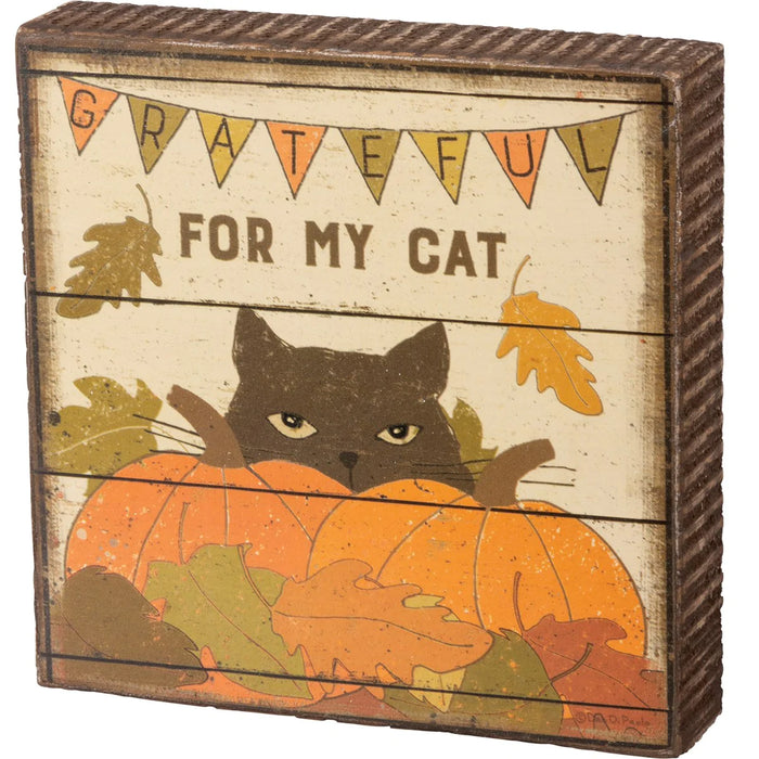 Block Sign - Grateful For Cat Primitives by Kathy NEW PK-103920