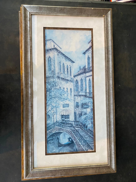 Blue outdoors painting grey framed picture 19857