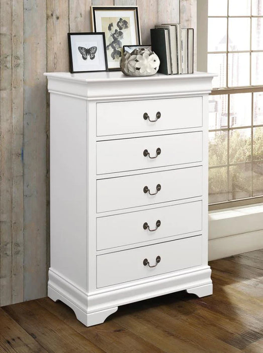 Louis Philippe 5-drawer chest dresser white NEW CO-204695