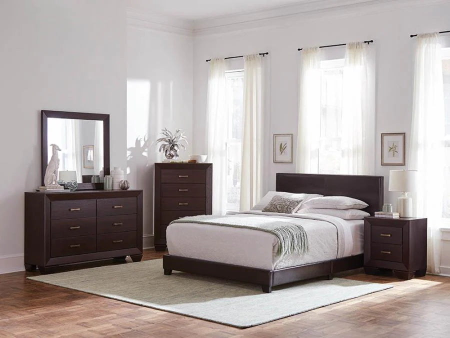 Dorian Cal king bed upholstered brown leatherette NEW CO-300762KW