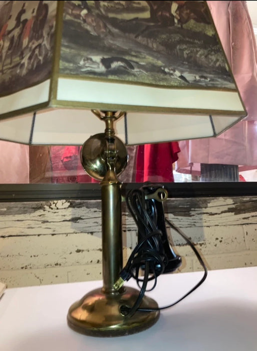 Americal Bell Tehlephone Co. candlestick lamp with horse shade 23212