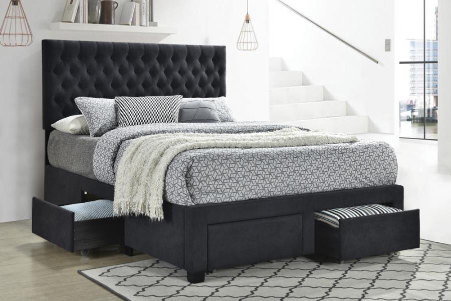 Soledad upholstered 4-drawer platform storage bed charcoal grey/gray Eastern king NEW CO-305877KE