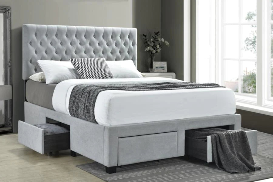 Soledad upholstered 4-drawer platform storage bed grey/gray full NEW CO-305878F
