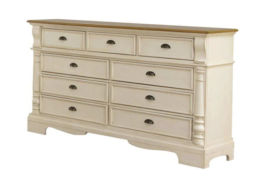 Oleta 9-drawer dresser solid wood brown/buttermilk NEW CO-202883