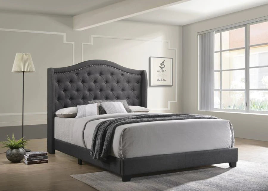Sonoma upholstered tufted nail studded king bed grey/gray NEW CO-310072KE